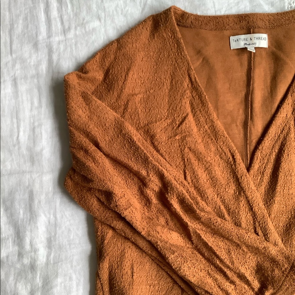Burnt yellow faux wrap top
